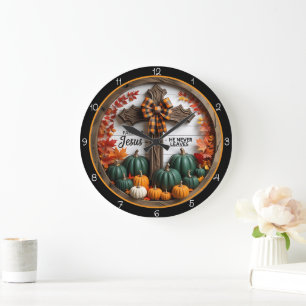 Grande Horloge Ronde Décor chrétien d'automne Jésus ne part jamais