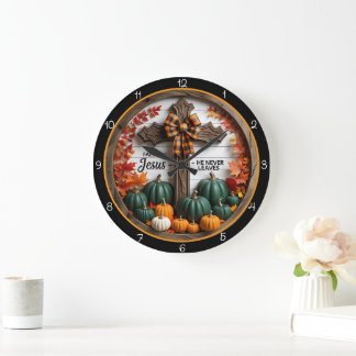 Grande Horloge Ronde Décor chrétien d'automne Jésus ne part jamais