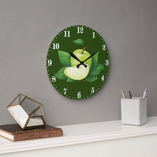 Grande Horloge Ronde Décor cuisine amoureux de pomme verte mignonne (Bureau)