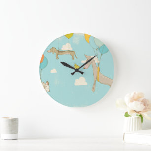 Grande Horloge Ronde Décor de chambre pour chiens illustrés pour enfant