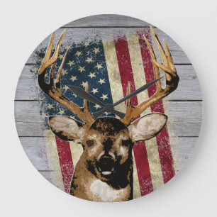 Grande Horloge Ronde Décor de chasse aux cerfs patriotique