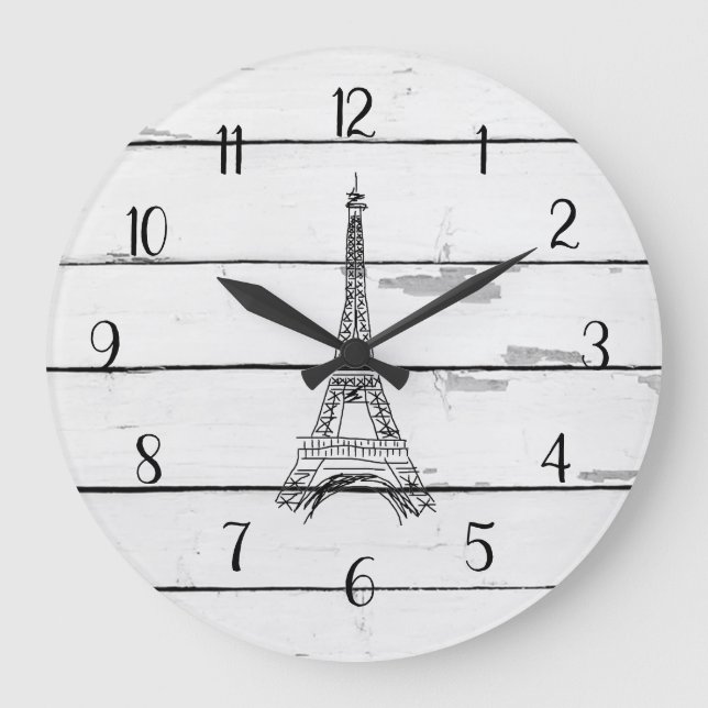 Grande Horloge Ronde Décor de ferme Eiffel Tower Rustic Shiplap (Recto)