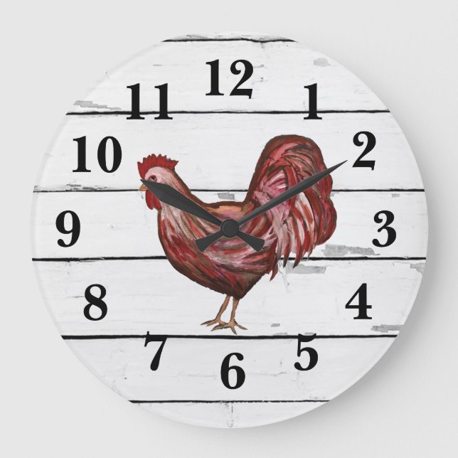 Grande Horloge Ronde Décor de ferme Red Rooster Shiplap (Recto)