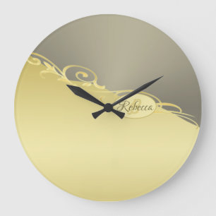 Grande Horloge Ronde Décor de luxe sur or & argent, Monogramme