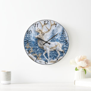 Grande Horloge Ronde Décor de Noël Reindeer