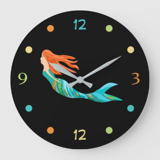 Grande Horloge Ronde Décor du mur de sirènes de plage