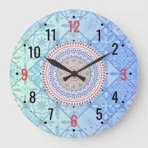 Grande Horloge Ronde Décor en céramique inhabituel - Vintage