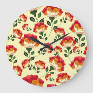 Grande Horloge Ronde Décor fleuri et motif sans charme.