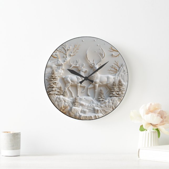 Grande Horloge Ronde Décor majestueux de rennes de Noël (Maison)