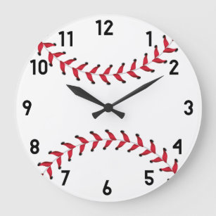 Grande Horloge Ronde Décor minimaliste de baseball rouge et blanc sport