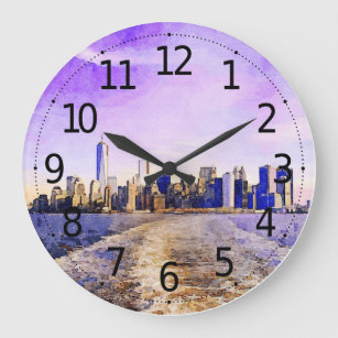 Grande Horloge Ronde Décor numérique de l'aquarelle de New York