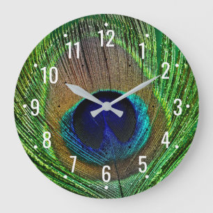 Grande Horloge Ronde Décor Paon Vintage - Plume de Paon Antique