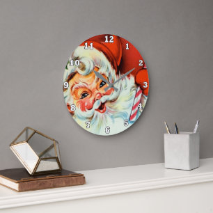 Grande Horloge Ronde Décor rétro vintage Noël Père Noël