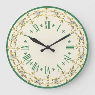Grande Horloge Ronde Décor romantique vert
