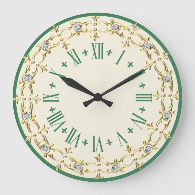 Grande Horloge Ronde Décor romantique vert (Recto)