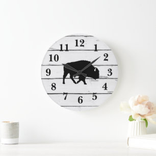 Grande Horloge Ronde Décor rustique Buffalo Shiplap