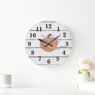 Grande Horloge Ronde Décor rustique citrouille Ferme