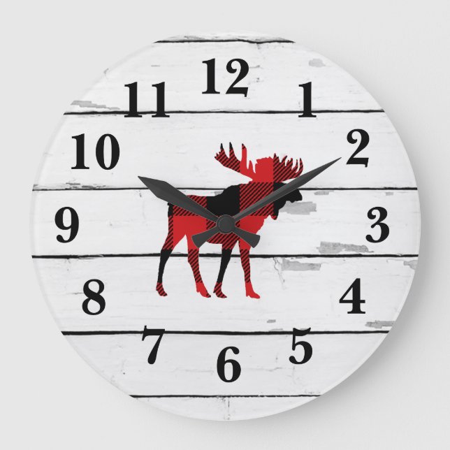 Grande Horloge Ronde Décor rustique Moose Red Check Shiplap (Recto)