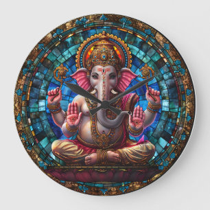 Grande Horloge Ronde Décor spirituel indien pour maison ou temple