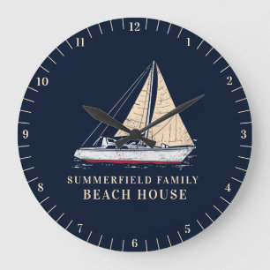 Grande Horloge Ronde Décoration de maison de plage de voilier de famill