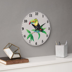 Grande Horloge Ronde décoration de toucan de plage mignon