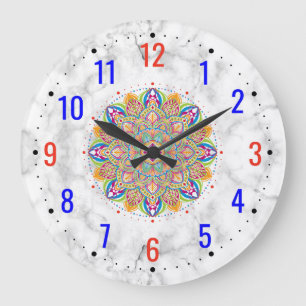 Grande Horloge Ronde Décoration Moderne avec Effet de Marbre Blanc - In