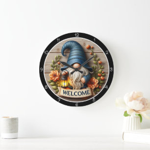 Grande Horloge Ronde Décoration murale de bienvenue Gnome