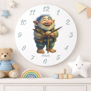 Grande Horloge Ronde Décoration murale de gnome troll fantaisiste avec