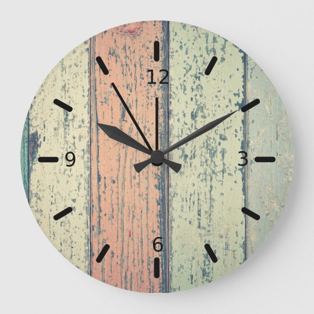 Grande Horloge Ronde Décoration murale en planches rustiques  (Recto)