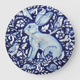 Grande Horloge Ronde Dedham Cobalt Bleu et blanc Plaque de lapin Horlog