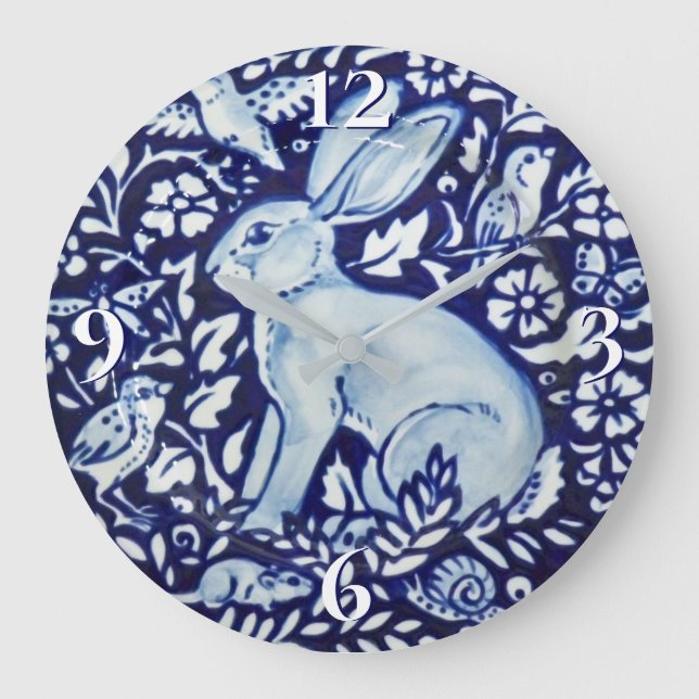 Grande Horloge Ronde Dedham Cobalt Bleu et blanc Plaque de lapin Horlog (Recto)