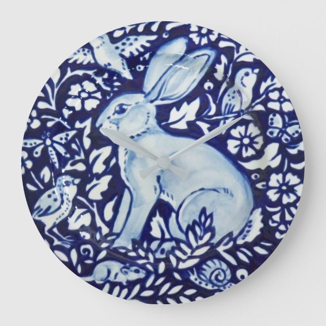 Grande Horloge Ronde Dedham Cobalt Bleu et blanc Plaque de lapin Horlog (Recto)