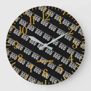 GRANDE HORLOGE RONDE DÉDIÉ À DIEU COOL PERSONNALISABLE TEXTE BLANC