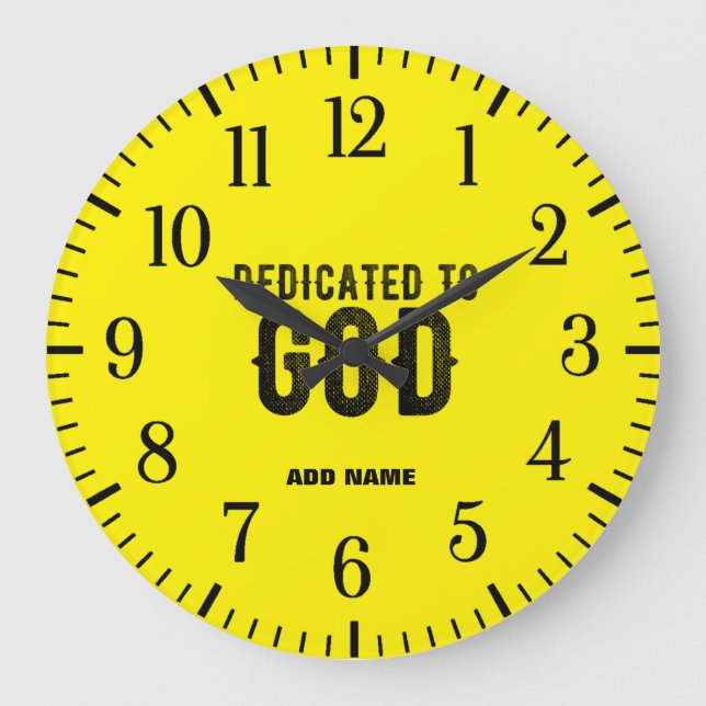 GRANDE HORLOGE RONDE DÉDIÉ À DIEU JAUNE PERSONNALISÉ COOL NOIR TEXTE (Recto)