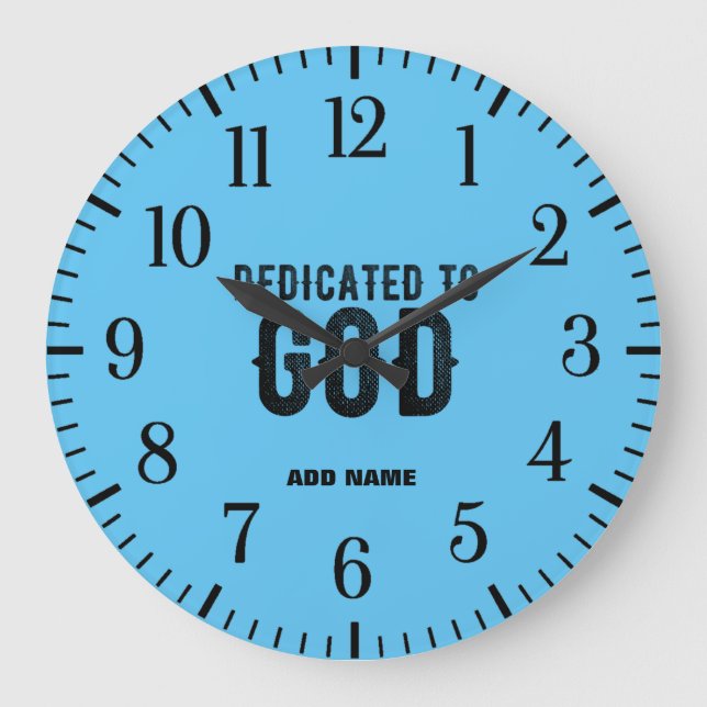 GRANDE HORLOGE RONDE DÉDIÉ À DIEU PERSONNALISABLE BLEU COOL NOIR TEXTE (Recto)