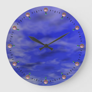 GRANDE HORLOGE RONDE DEEP BLUE SKY AND CLOUDS WITH PINK GEMSTONES