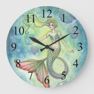 Grande Horloge Ronde Deep Sea Galaxy Mermaid Wall Clock