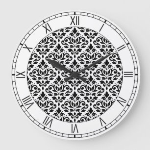 Grande Horloge Ronde Défiler Damask Ptn BW et numéros