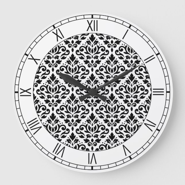 Grande Horloge Ronde Défiler Damask Ptn BW et numéros (Recto)