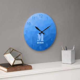 Grande Horloge Ronde Dégradé de bleu clair Motif de maille géométrique