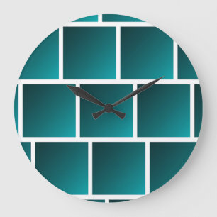 Grande Horloge Ronde Dégradé de carrés sarcelle