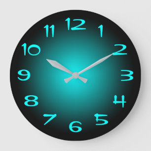 Grande Horloge Ronde Dégradé Radial Noir et Aqua