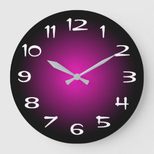 Grande Horloge Ronde Dégradé radial noir, violet et rose vif
