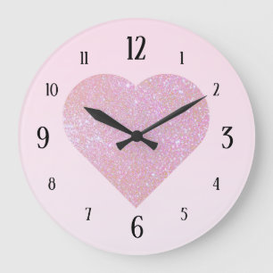 Grande Horloge Ronde Dégradé Rose Avec Grand Cœur Pailleté