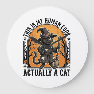 Grande Horloge Ronde Déguisement de chat Halloween Drôle Vintage Sorciè