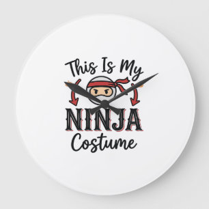 Grande Horloge Ronde Déguisement de ninja drôle Design vectoriel Hallow