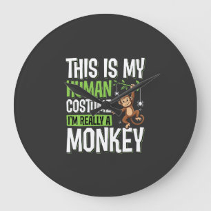 Grande Horloge Ronde Déguisement de singe drôle vecteur Halloween