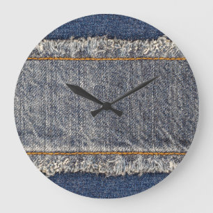 Grande Horloge Ronde Denim Blue Jeans : Décontracté Double Patch