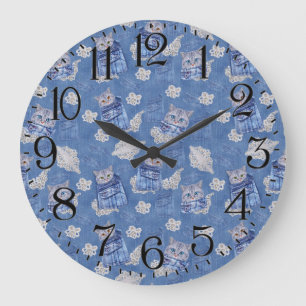 Grande Horloge Ronde Denim Jean poches, chatons et dentelle
