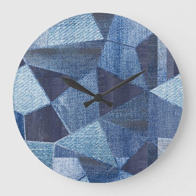 Grande Horloge Ronde Denim Urban : Patchwork à rayures détendues. (Recto)